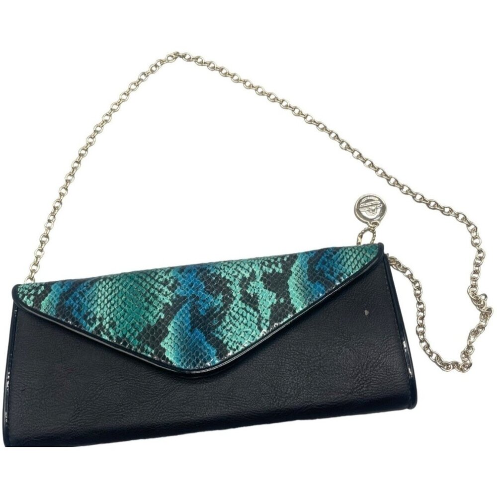 Big Budda Multicolor Faux Snakeskin Small Clutch Wallet Bag CB Chain Strap READ